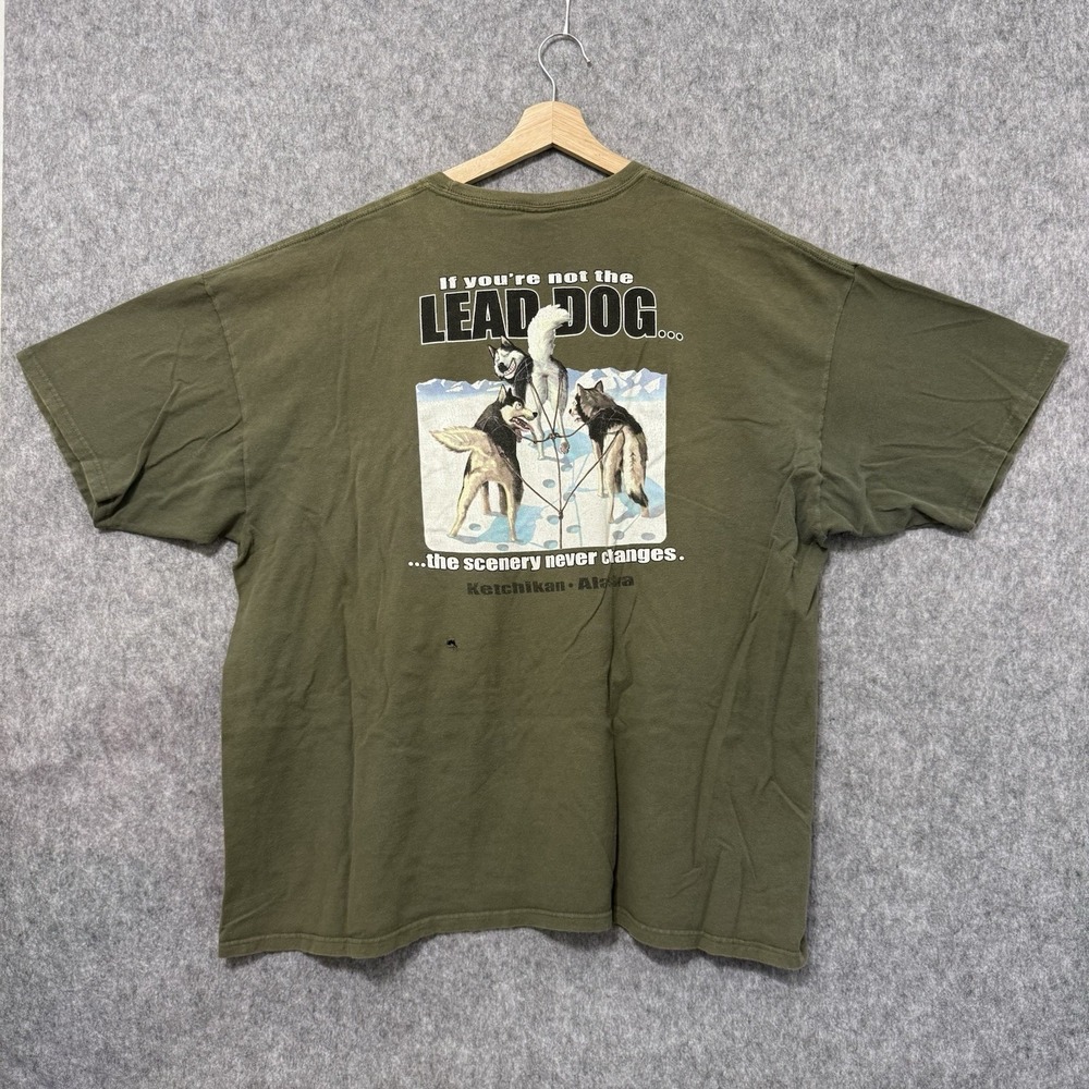 Vintage The Duck Co T-Shirt Men's 3XL Alaska Lead Dog Sledding Green USA